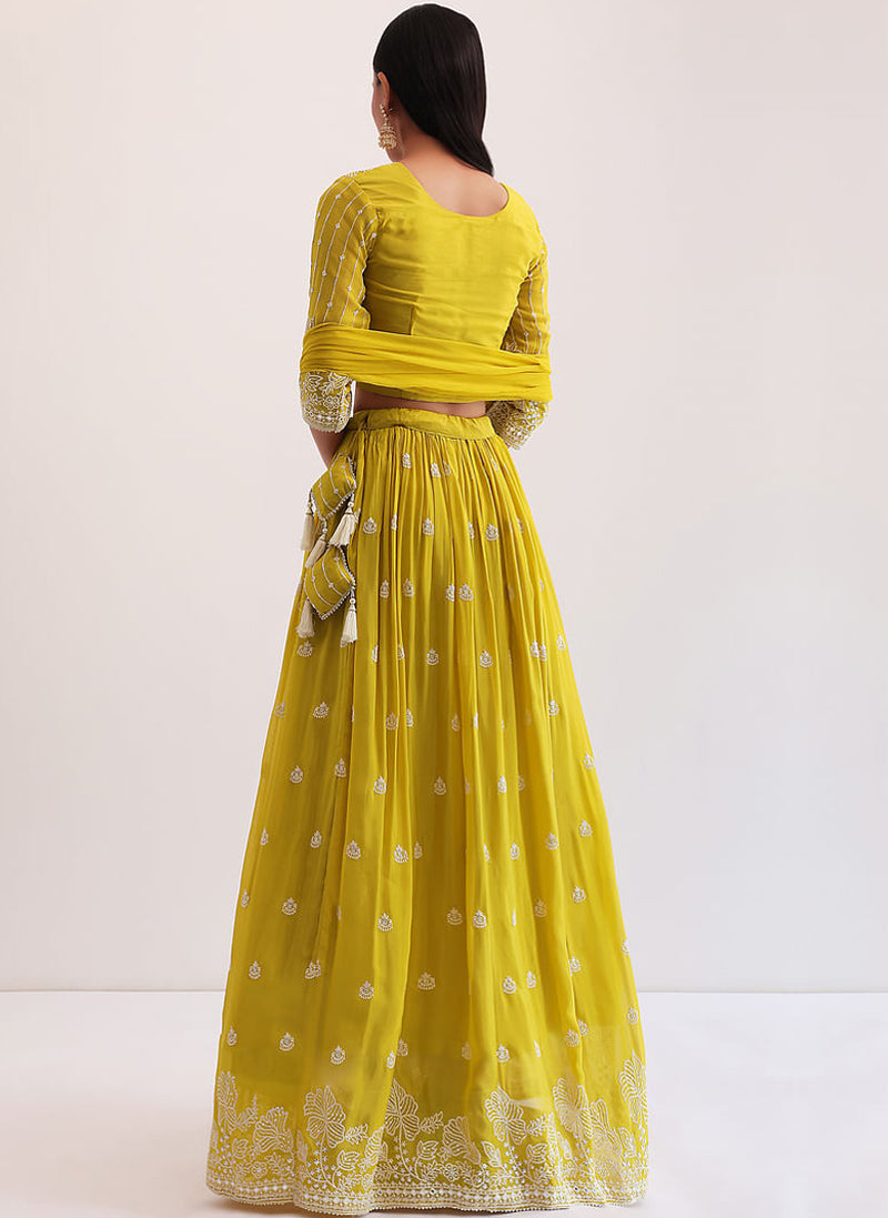 Outstanding Ocher yellow Designer lehenga withsequin thread work