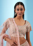 Baby Pink Georgette Lehenga choli with elegant zari and sequin thread embroidery work.