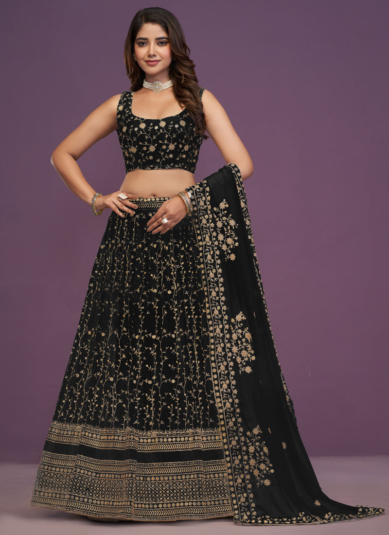 Amazing Black Designer Georgette Lehenga with sequin and thread embroidery work