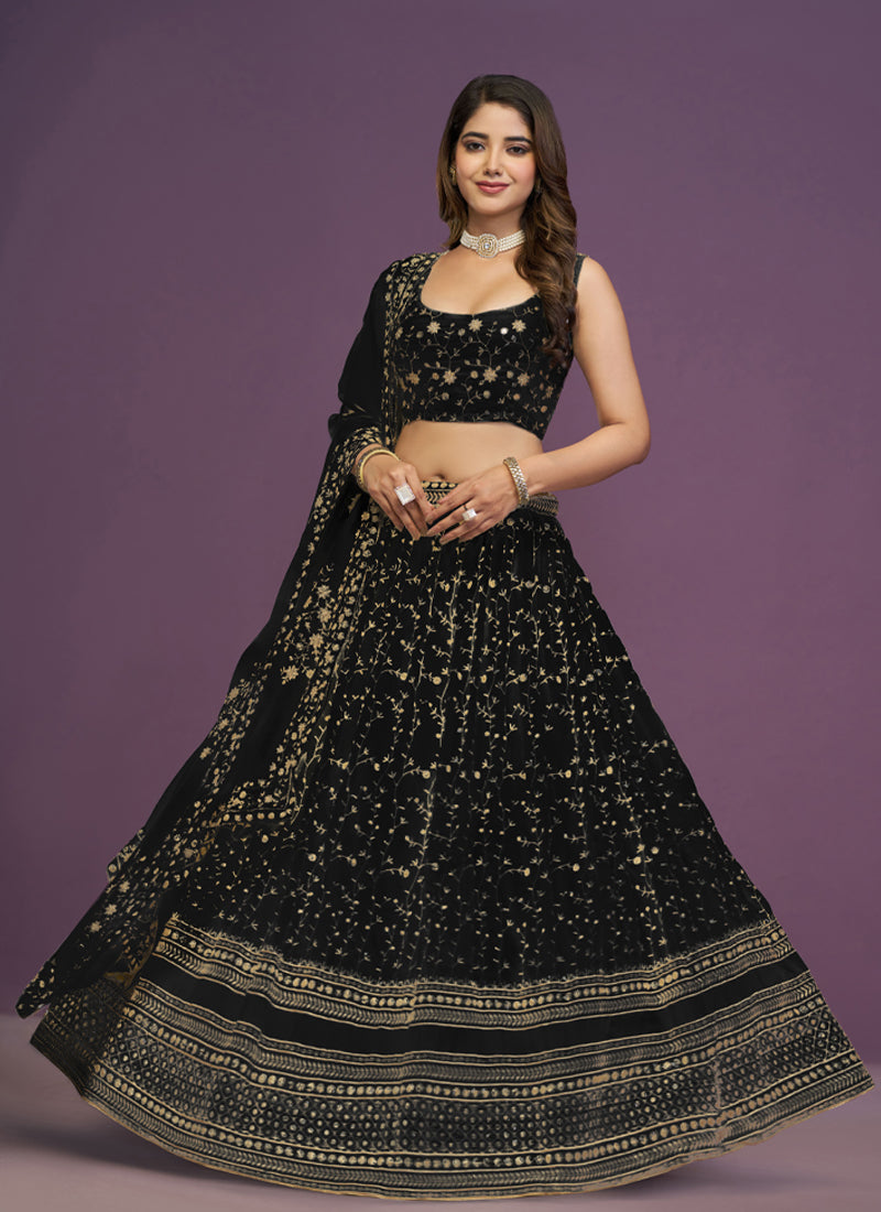 Amazing Black Designer Georgette Lehenga with sequin and thread embroidery work
