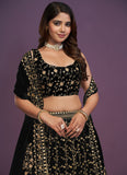 Amazing Black Designer Georgette Lehenga with sequin and thread embroidery work