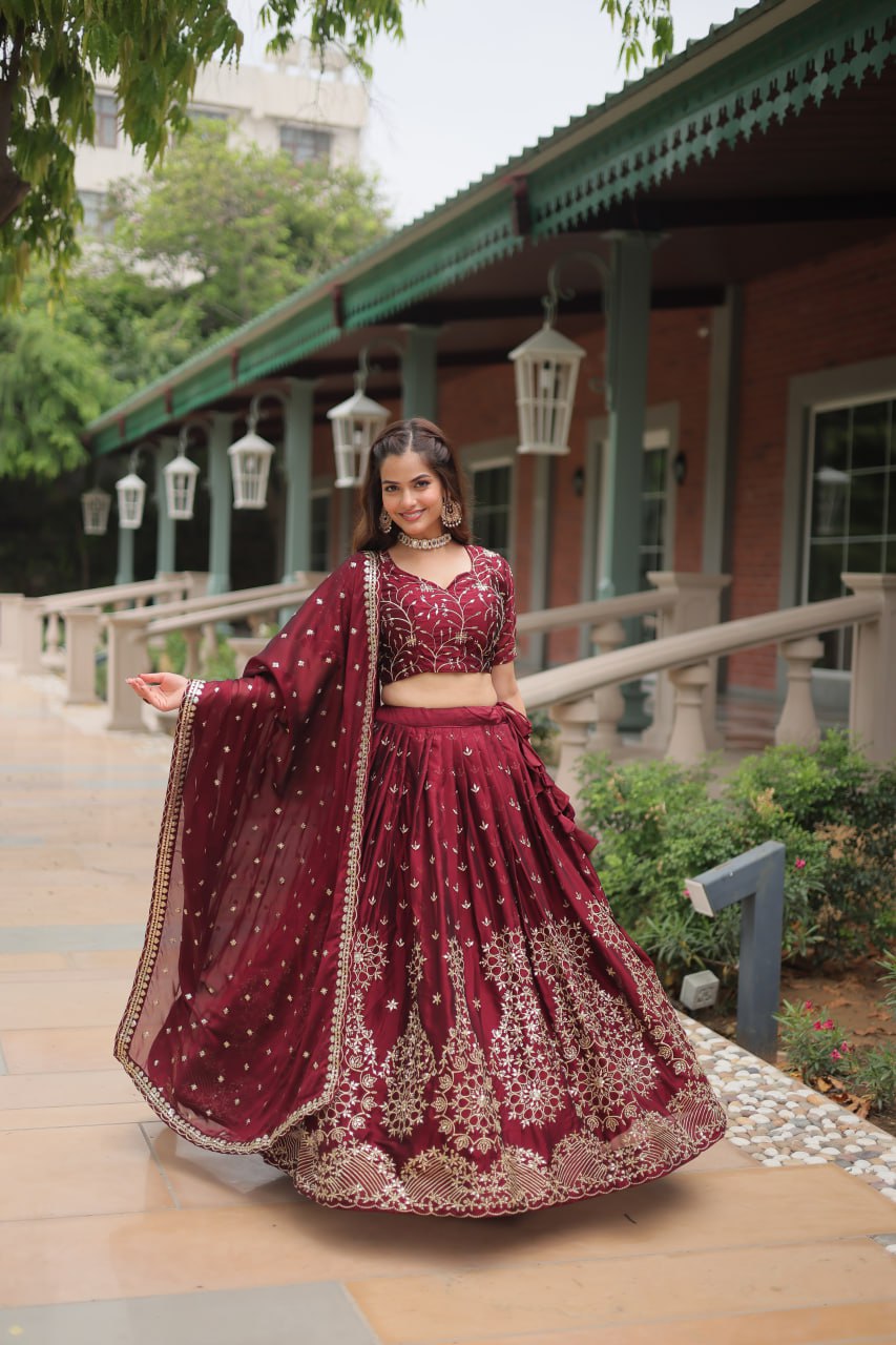 Amazing Rangoli silk lehnga choli crafted with sequin embroidery