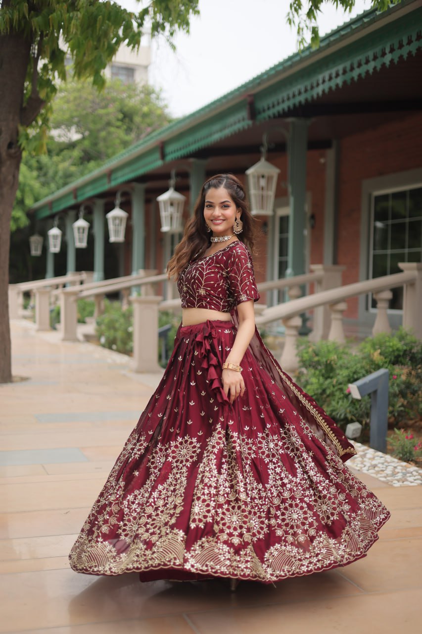 Amazing Rangoli silk lehnga choli crafted with sequin embroidery