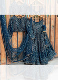 Beautiful Georgette Dark Blue Lucknowi Work Lehenga Choli For Wedding