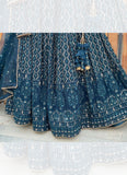 Beautiful Georgette Dark Blue Lucknowi Work Lehenga Choli For Wedding