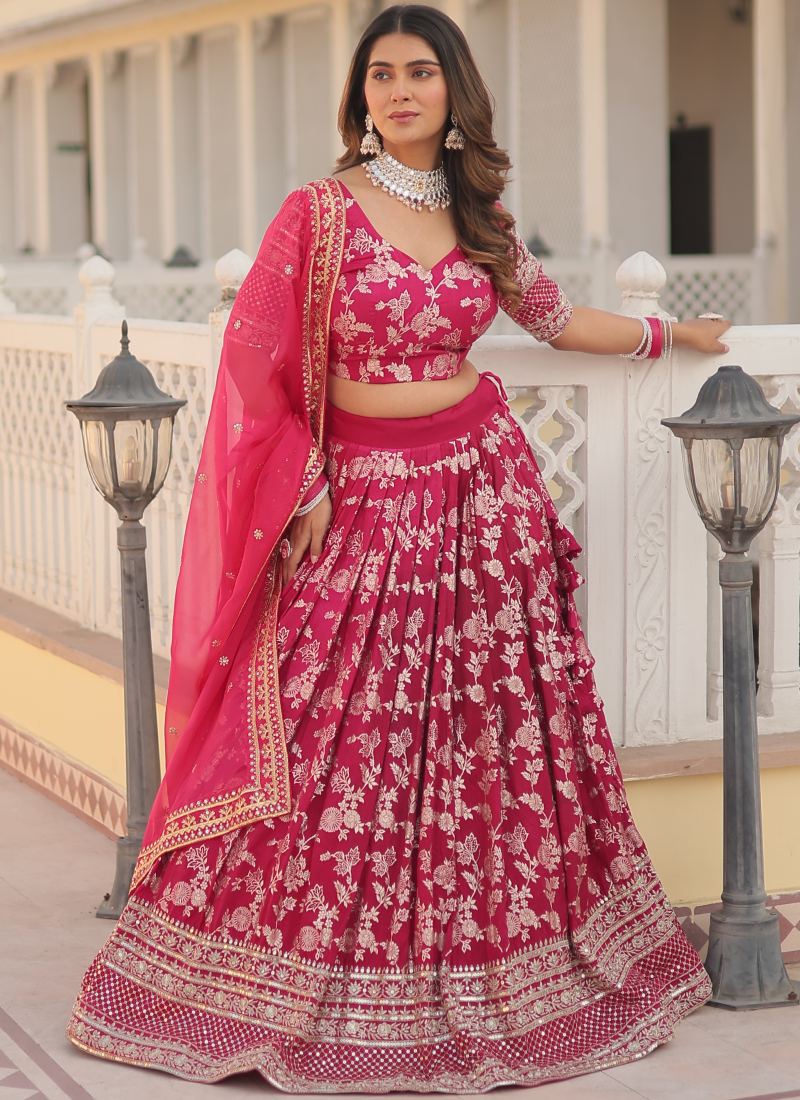 Fascinating Viscose Jacquard Sequence Work Pink Lehenga Choli