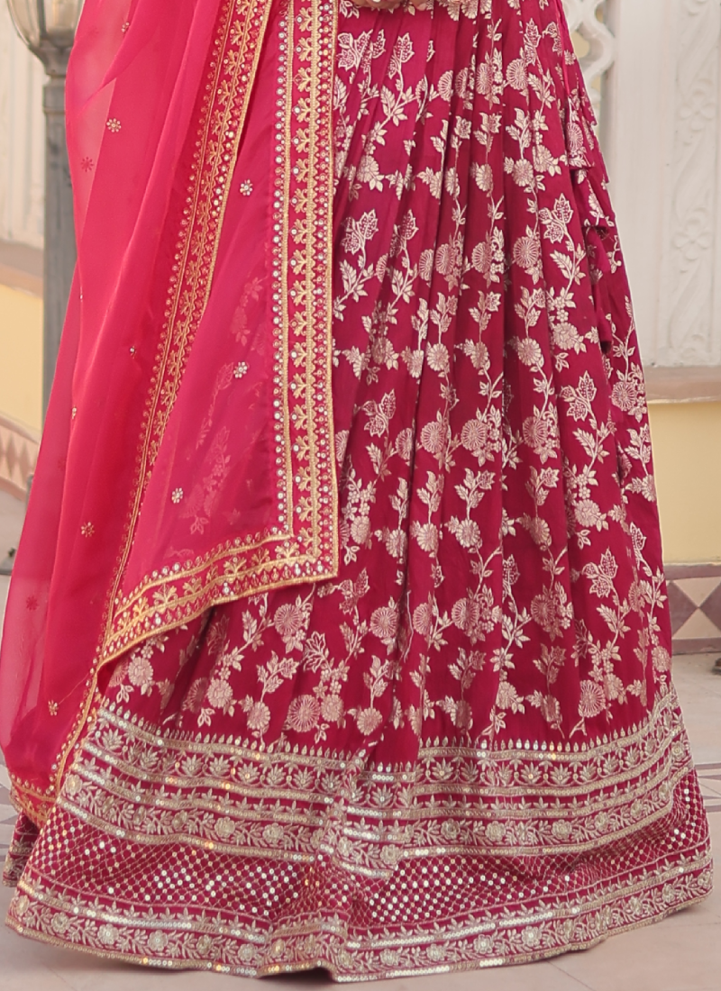 Fascinating Viscose Jacquard Sequence Work Pink Lehenga Choli