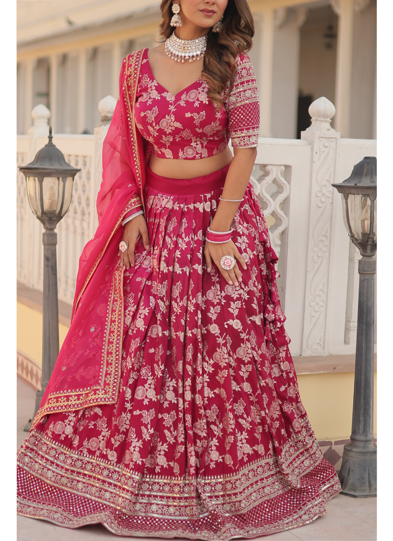 Fascinating Viscose Jacquard Sequence Work Pink Lehenga Choli