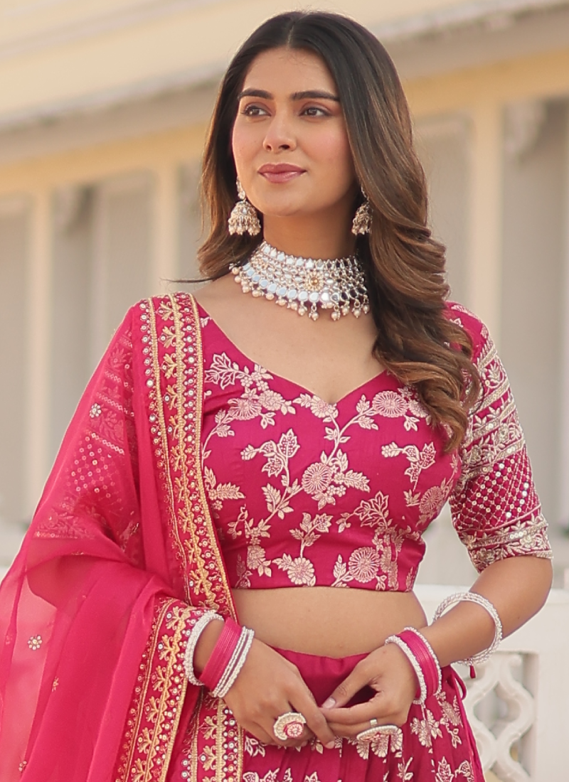 Fascinating Viscose Jacquard Sequence Work Pink Lehenga Choli