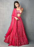 Amazing Dark Pink Foil Mirror Georgette Lehenga Choli Set