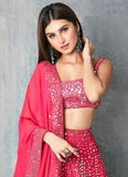 Amazing Dark Pink Foil Mirror Georgette Lehenga Choli Set