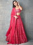 Amazing Dark Pink Foil Mirror Georgette Lehenga Choli Set