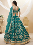 Amazing Foil Mirror Teal Blue Mulberry Silk Lehenga Choli