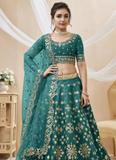 Amazing Foil Mirror Teal Blue Mulberry Silk Lehenga Choli