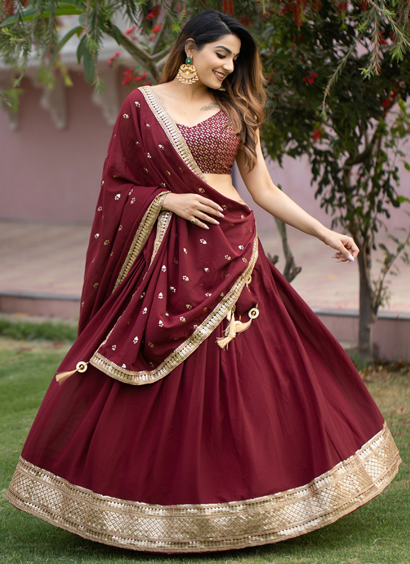 Charming Georgette Marron Sequence Work Lehenga Choli
