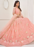 Designer Peach Net Sequence Embroidered Lehenga Choli Set