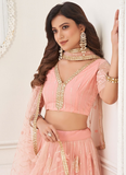 Designer Peach Net Sequence Embroidered Lehenga Choli Set