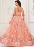 Designer Peach Net Sequence Embroidered Lehenga Choli Set
