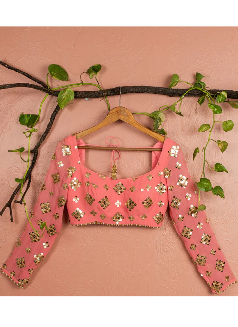 Amazing Sequence Work Georgette Peach Lehenga Choli