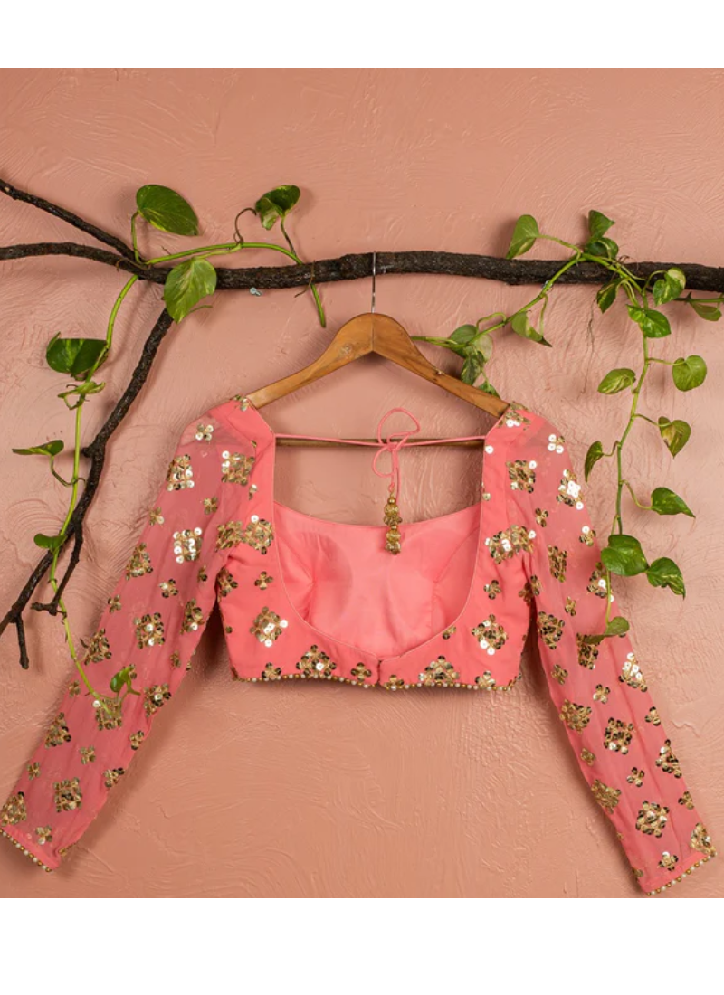 Amazing Sequence Work Georgette Peach Lehenga Choli