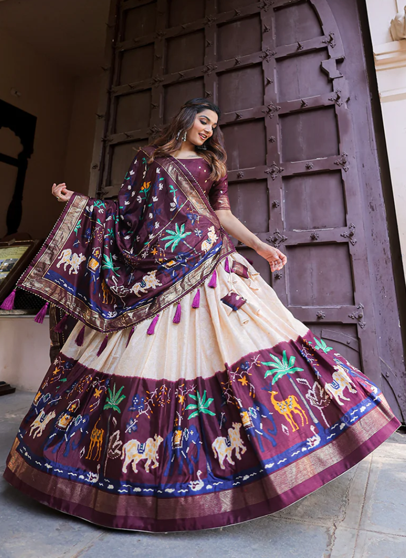 Amazing Wine Dola Silk Patola Printed Lehenga Choli Set