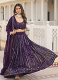 Amazing Wine Sequence Work Georgette Lehenga Choli For Wedding