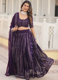 Amazing Wine Sequence Work Georgette Lehenga Choli For Wedding