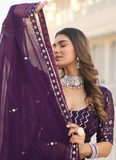 Amazing Wine Sequence Work Georgette Lehenga Choli For Wedding