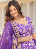Designer Embroidered Work Jacquard Lavender Lehenga Choli