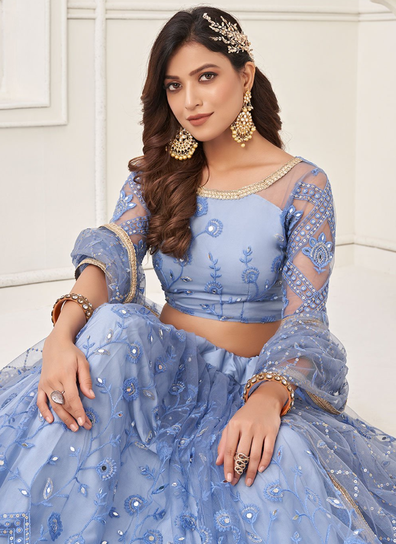 Blue Color Soft Net Indian Wedding Heavy Lehenga Choli