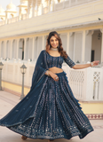 Attractive Teal Blue Sequence Georgette Lehenga Choli