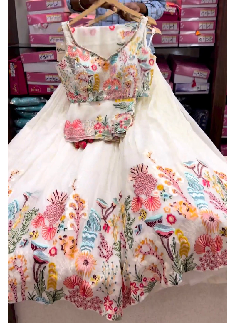Attractive White Multi Thread Work Georgette Lehenga Choli