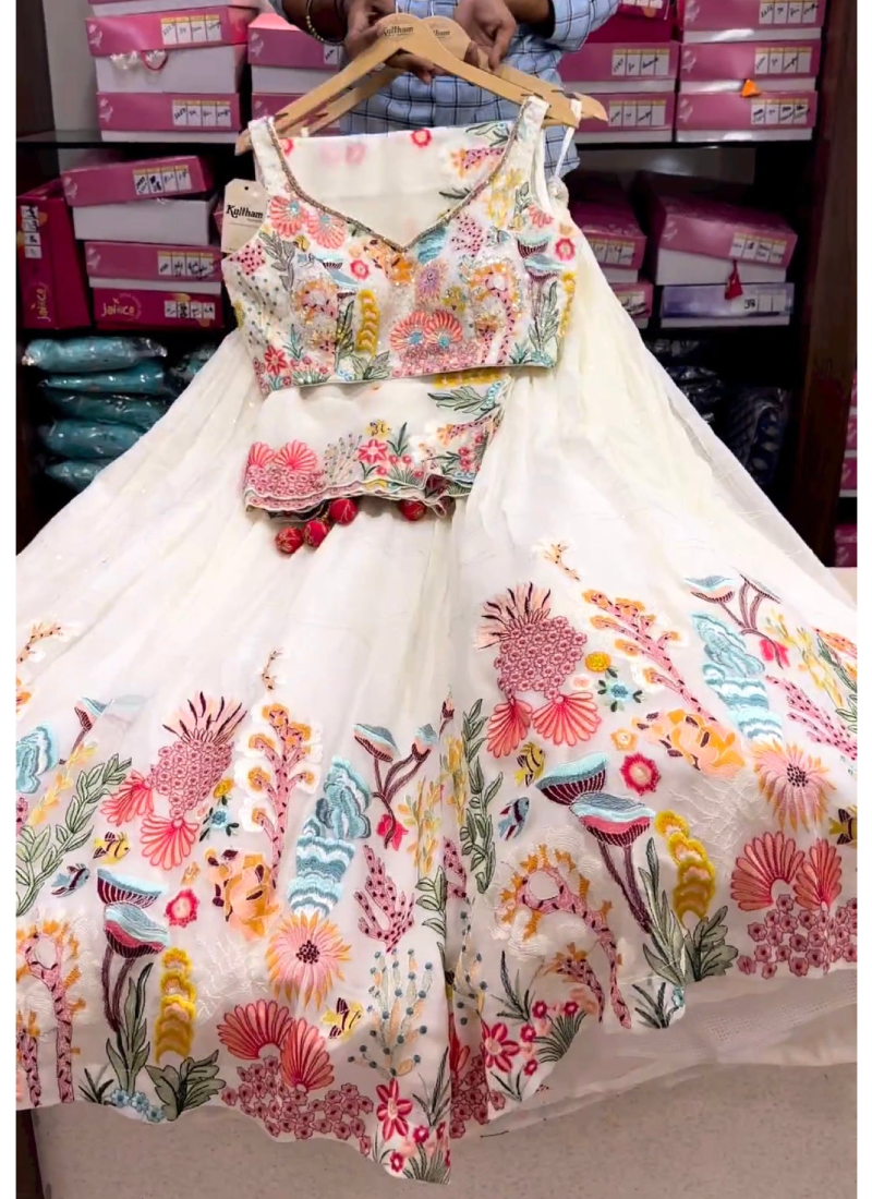 Attractive White Multi Thread Work Georgette Lehenga Choli