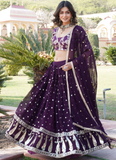 Fascinating Sequence Heavy Embroidered Wine Georgette Lehenga Choli