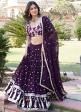 Fascinating Sequence Heavy Embroidered Wine Georgette Lehenga Choli