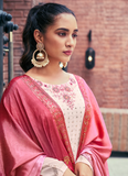 Beige Thread Embroidered Georgette Palazzo Suit For Wedding