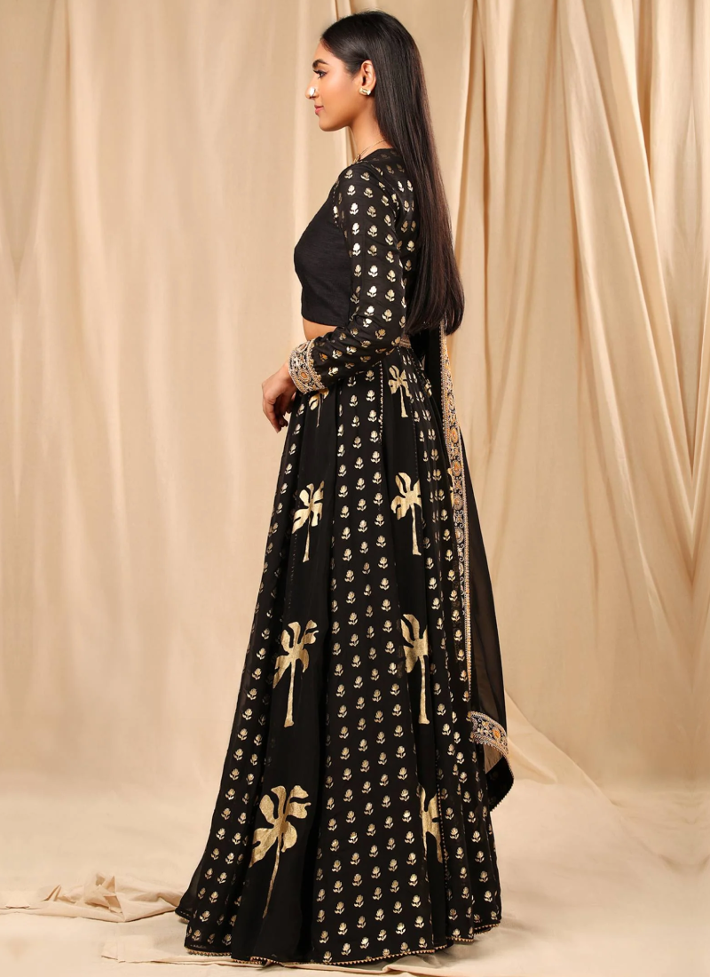 Black Party Wear Sequence Work Georgette Lehenga Choli