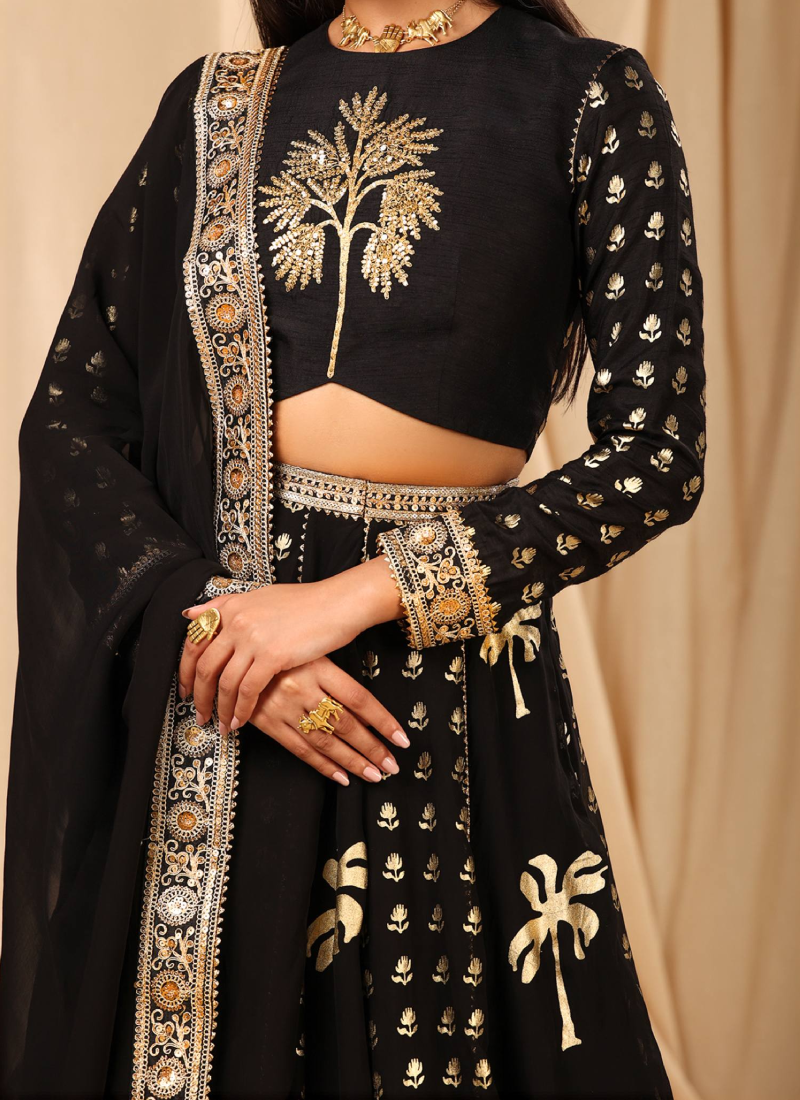 Black Party Wear Sequence Work Georgette Lehenga Choli