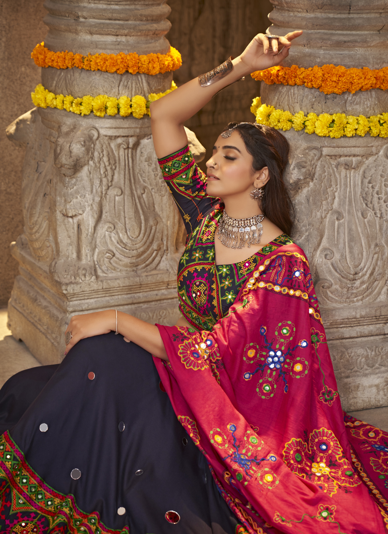 Black Thread Embroidered Viscose Rayon Traditional Lehenga Choli