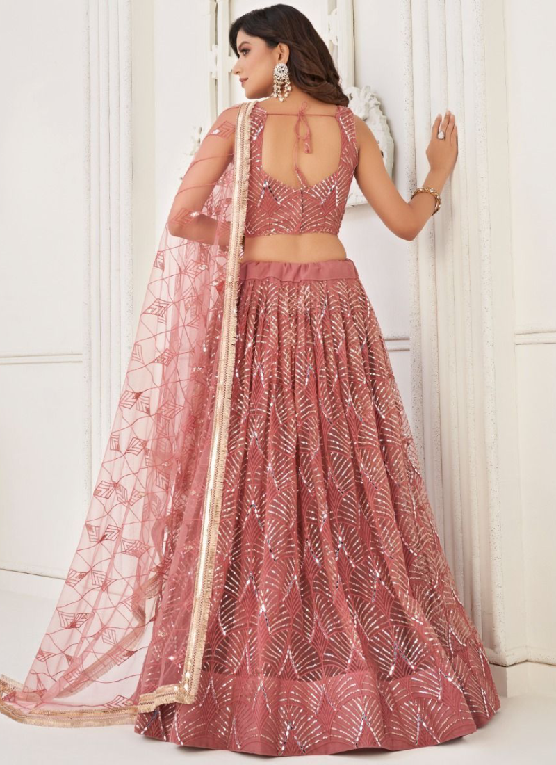 Real Mirror Work Butterfly Net Blush Pink Reception Lehenga Choli