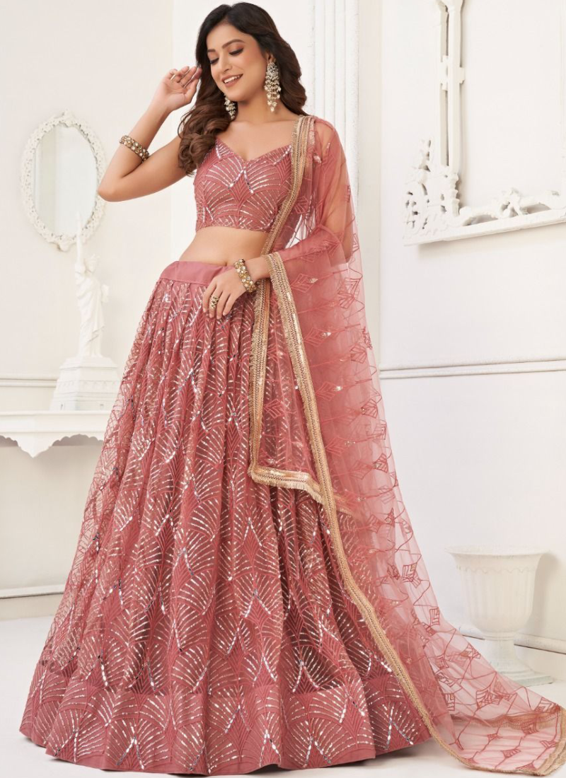 Real Mirror Work Butterfly Net Blush Pink Reception Lehenga Choli