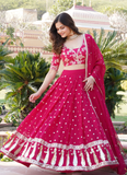 Latest Georgette Embroidered Work Dark Pink Beautiful Lehenga Choli