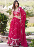 Latest Georgette Embroidered Work Dark Pink Beautiful Lehenga Choli