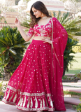 Latest Georgette Embroidered Work Dark Pink Beautiful Lehenga Choli