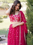 Latest Georgette Embroidered Work Dark Pink Beautiful Lehenga Choli