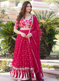 Latest Georgette Embroidered Work Dark Pink Beautiful Lehenga Choli