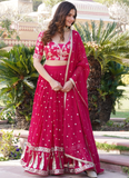 Latest Georgette Embroidered Work Dark Pink Beautiful Lehenga Choli