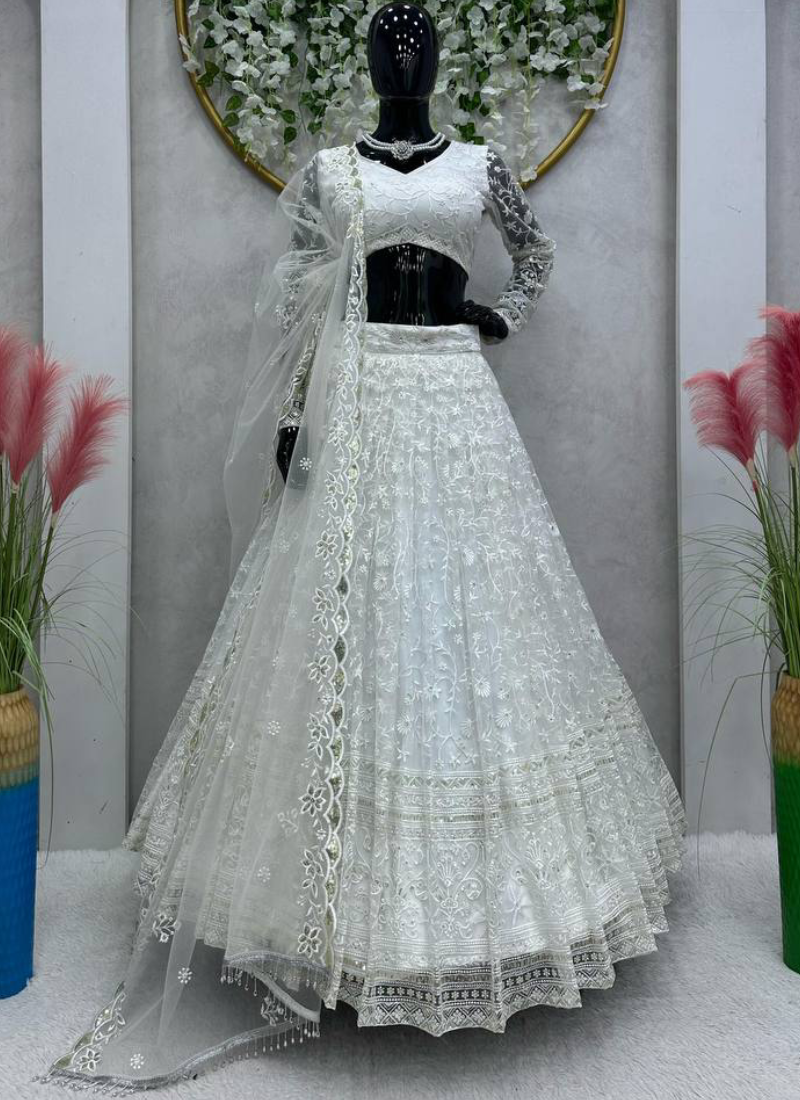 Delightful Net Sequence Work Party Wear White Lehenga Choli