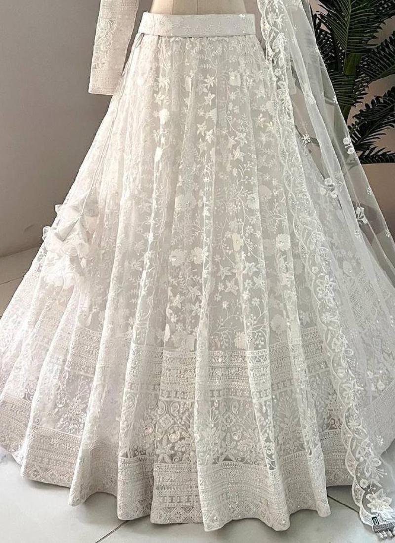 Delightful Net Sequence Work Party Wear White Lehenga Choli