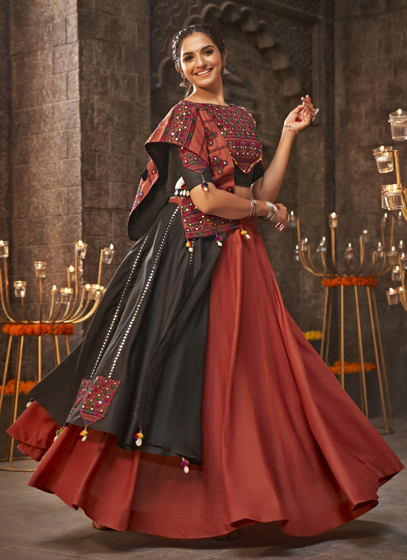 Cotton Fabric Embroidered Work Maroon And Black Lehenga Choli